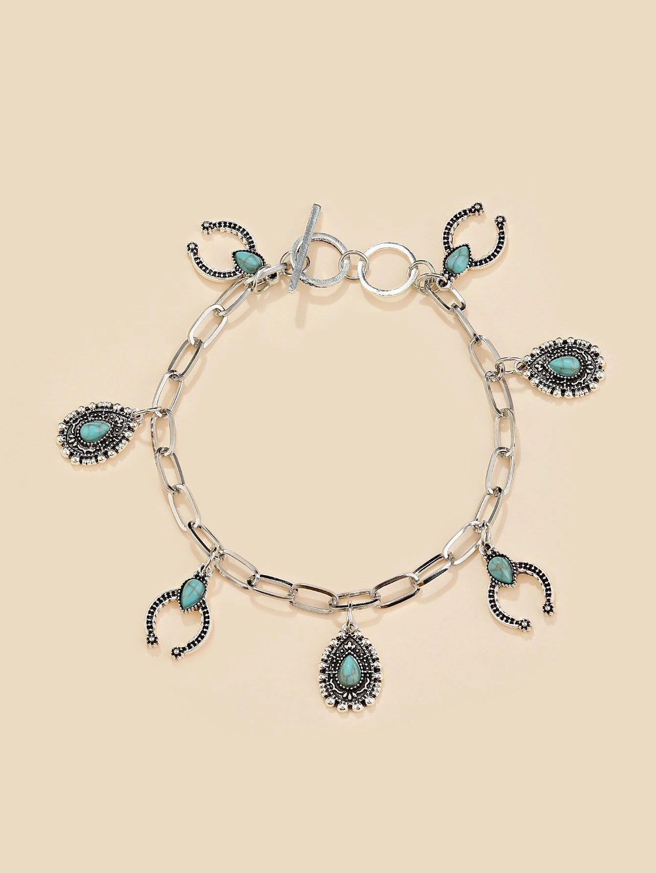 Wholesale Waterdrop Geometric Turquoise Cutout Alloy Bracelet