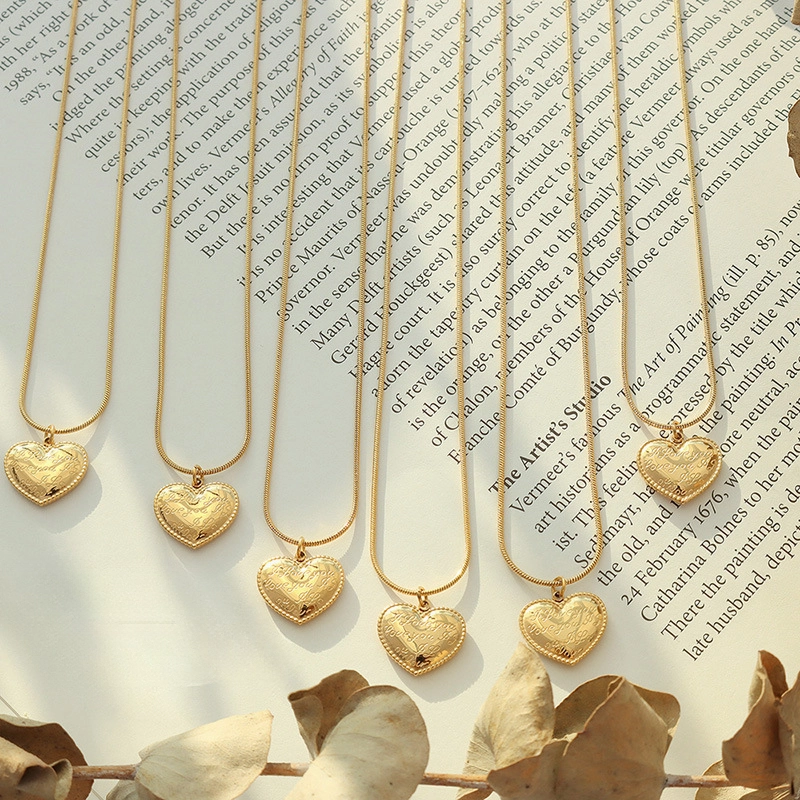 Wholesale Wave Edge Lettering Heart Pendant Stainless Steel Necklaces