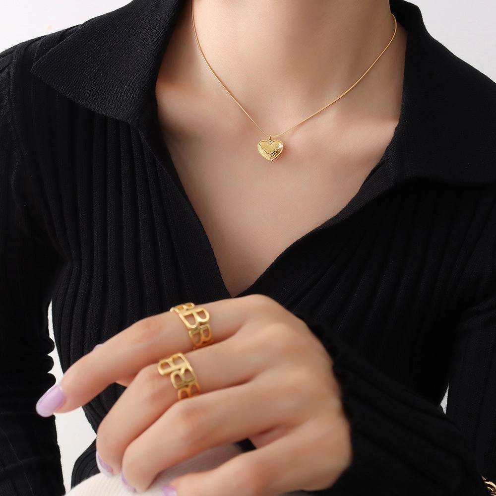Wholesale Wave Edge Lettering Heart Pendant Stainless Steel Necklaces