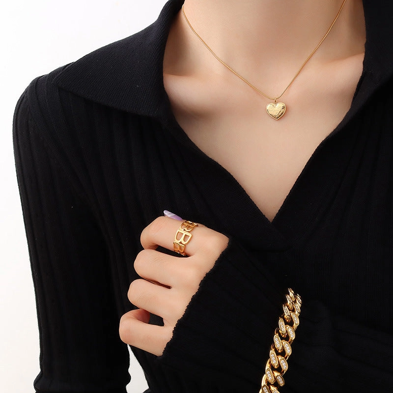 Wholesale Wave Edge Lettering Heart Pendant Stainless Steel Necklaces