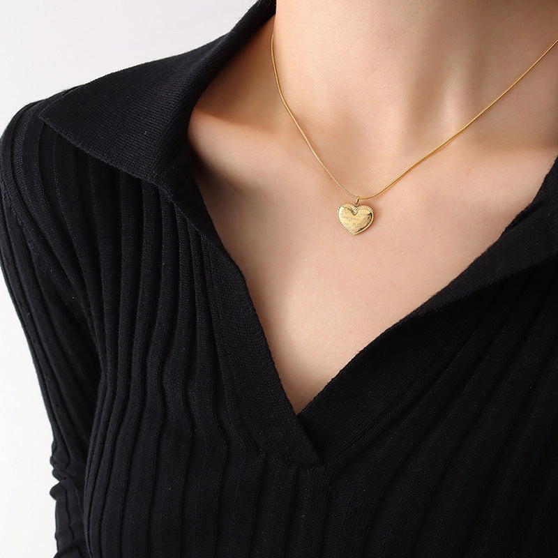 Wholesale Wave Edge Lettering Heart Pendant Stainless Steel Necklaces