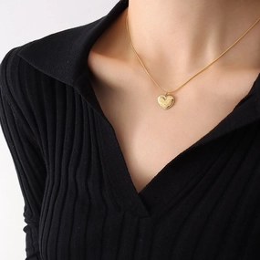 Wholesale Wave Edge Lettering Heart Pendant Stainless Steel Necklaces