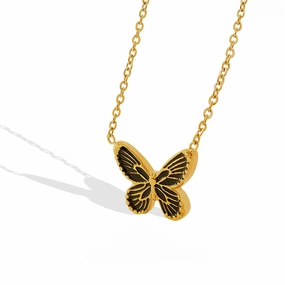 Wholesale Wavy Pattern Butterfly Distressed Pendant Titanium Steel Gold Plated Necklaces