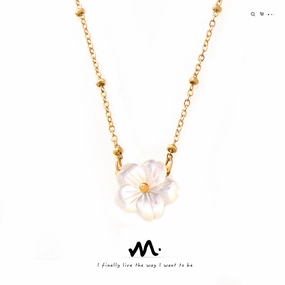 Wholesale White Sea Shell Flower Pendant Clip Bead Chain Titanium Steel Necklace