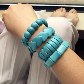 Wholesale Wide Elastic Cord Turquoise Heart Bracelet