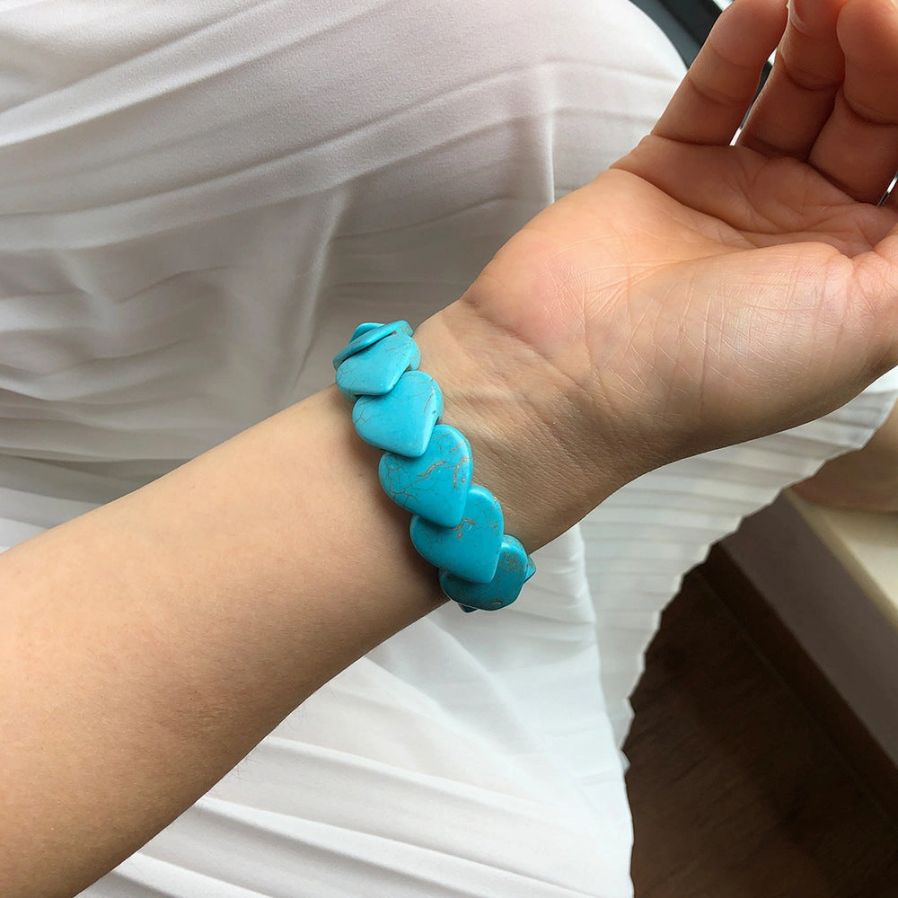 Wholesale Wide Elastic Cord Turquoise Heart Bracelet