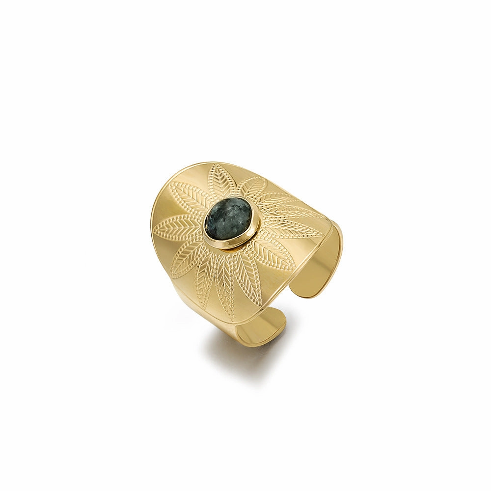 Wholesale Wide Face Stainless Steel Turquoise Live Mouth Ring