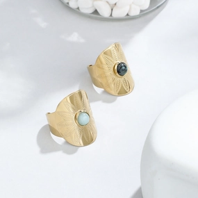 Wholesale Wide Face Stainless Steel Turquoise Live Mouth Ring