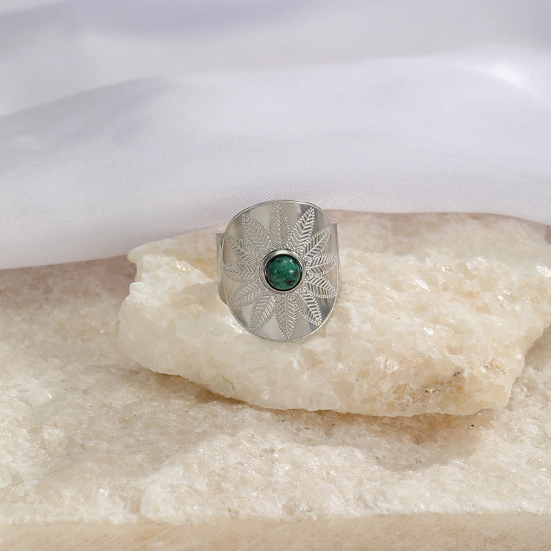 Wholesale Wide Face Stainless Steel Turquoise Live Mouth Ring