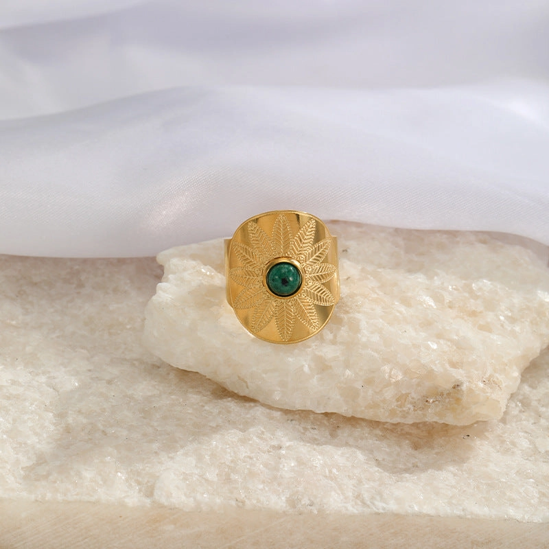 Wholesale Wide Face Stainless Steel Turquoise Live Mouth Ring