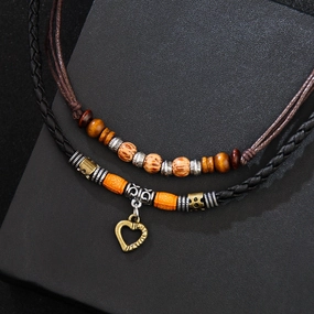 Wholesale Wooden Beads Love Metal Necklaces