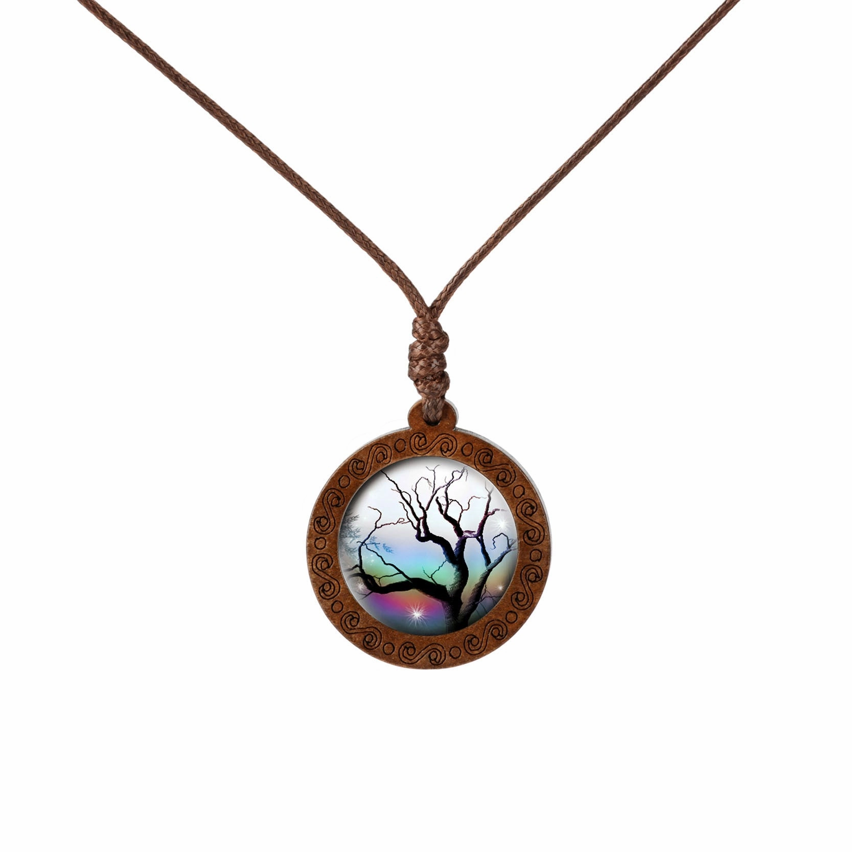 Wholesale Wooden Tree of Life Time Stone Glass Pendant Necklace