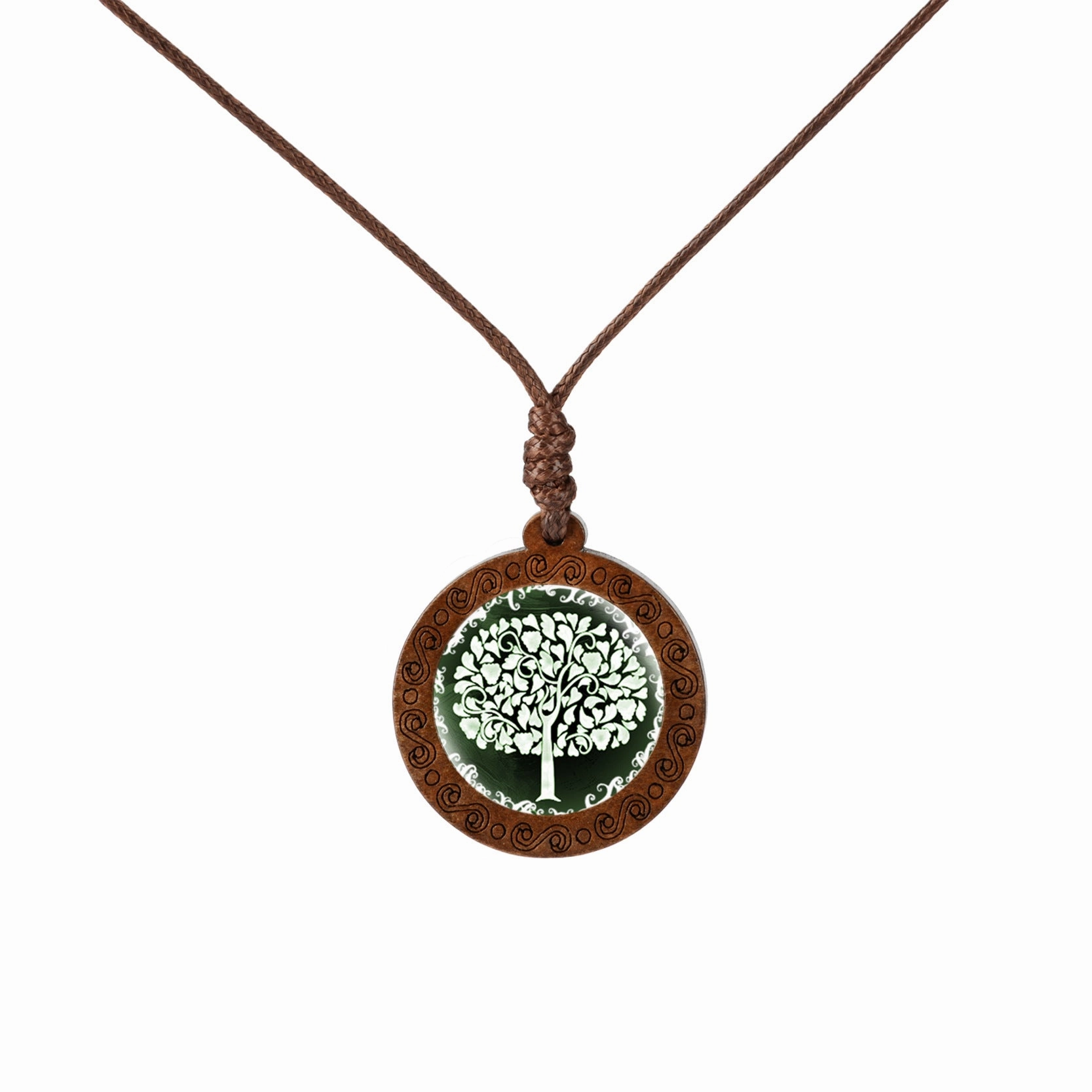 Wholesale Wooden Tree of Life Time Stone Glass Pendant Necklace