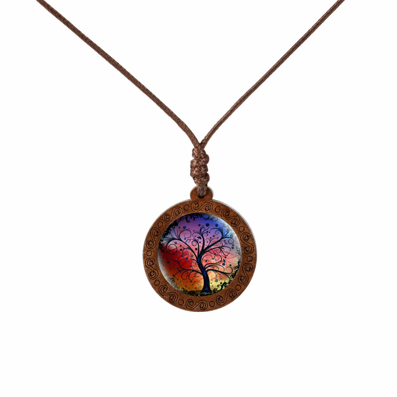Wholesale Wooden Tree of Life Time Stone Glass Pendant Necklace