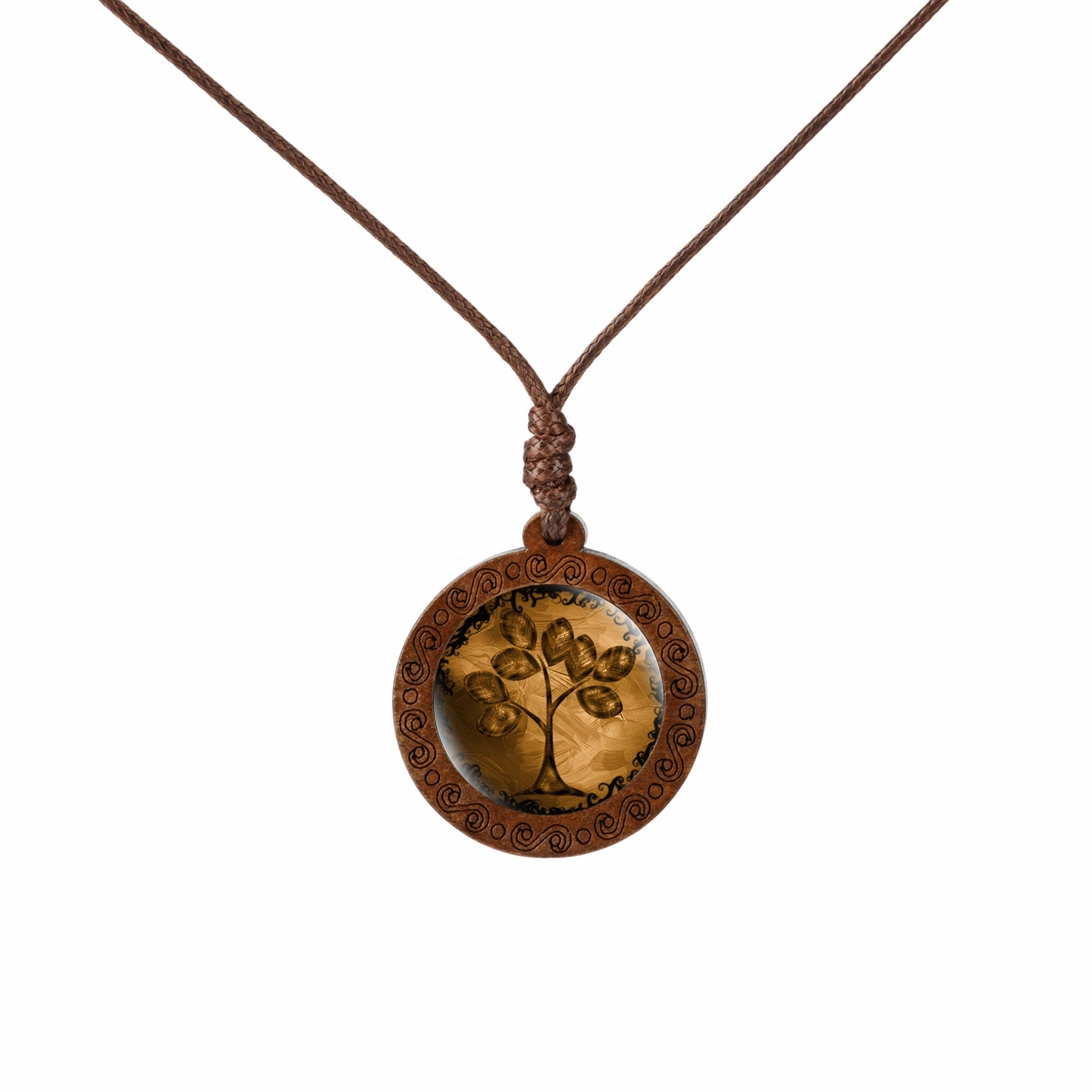 Wholesale Wooden Tree of Life Time Stone Glass Pendant Necklace