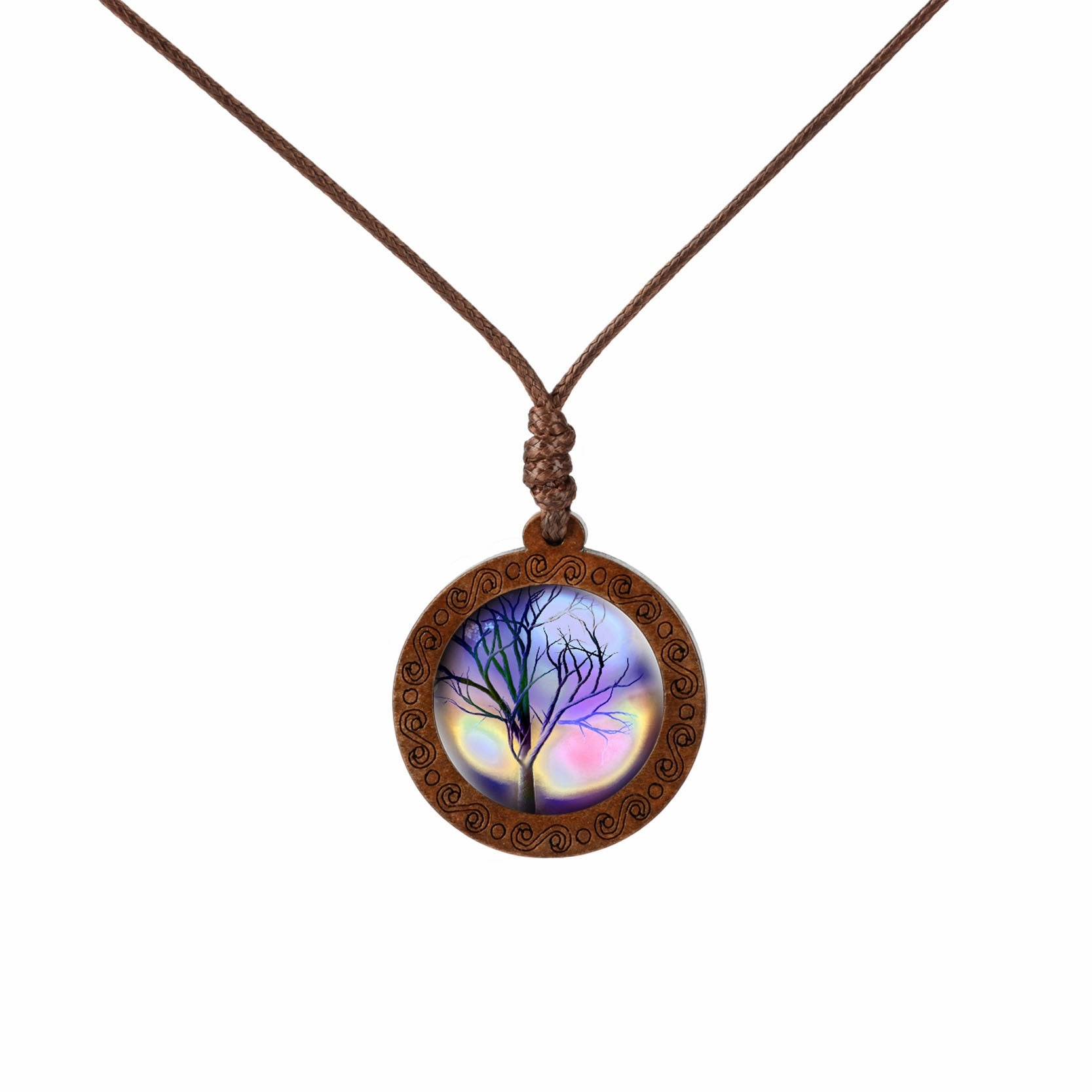 Wholesale Wooden Tree of Life Time Stone Glass Pendant Necklace