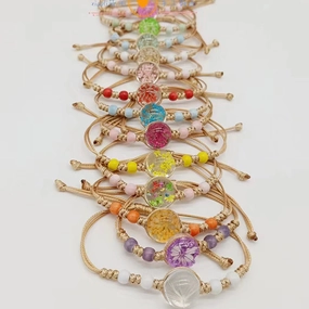 Wholesale Woven Colored Ceramic Beads Natural Real Flower Bracelet