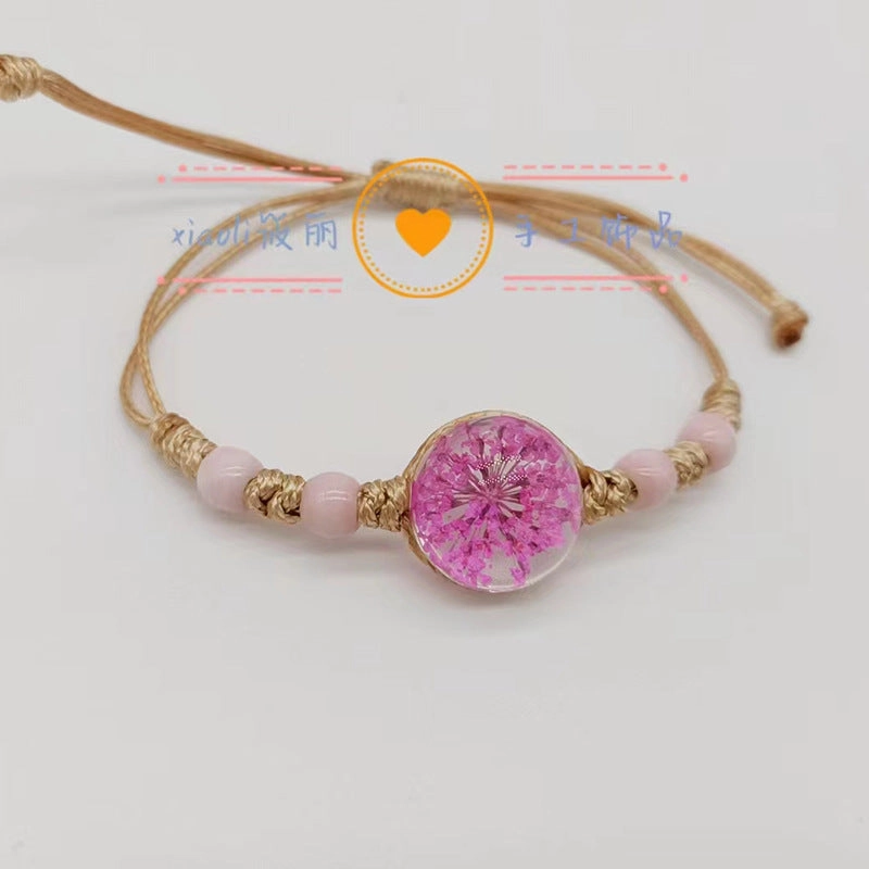 Wholesale Woven Colored Ceramic Beads Natural Real Flower Bracelet