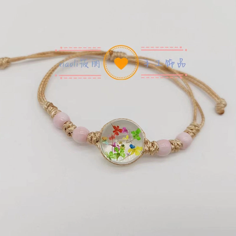 Wholesale Woven Colored Ceramic Beads Natural Real Flower Bracelet