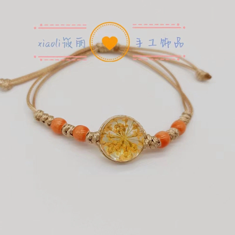 Wholesale Woven Colored Ceramic Beads Natural Real Flower Bracelet
