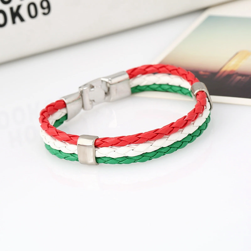 Wholesale Woven Flag Flag Colors Leather Bracelet