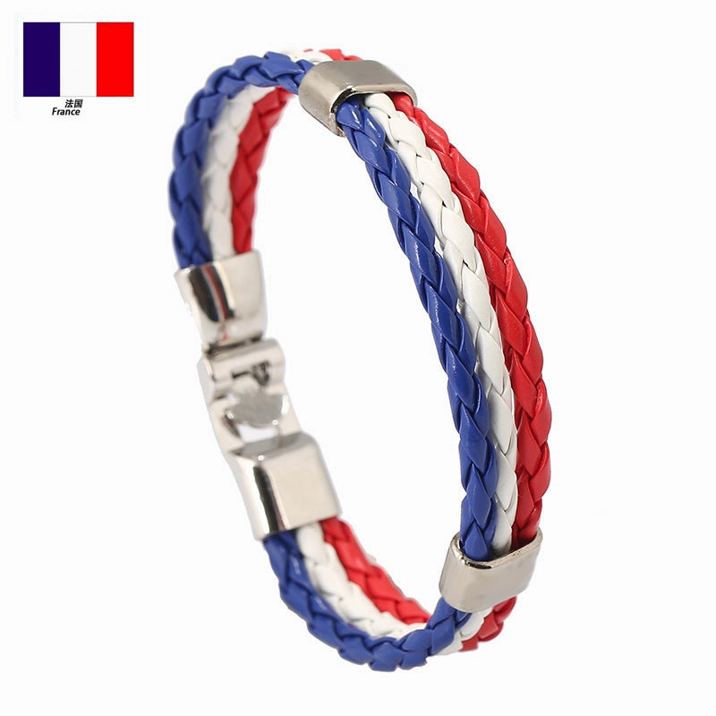 Wholesale Woven Flag Flag Colors Leather Bracelet