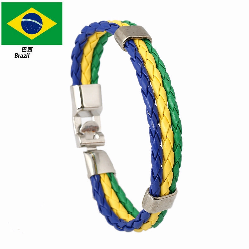 Wholesale Woven Flag Flag Colors Leather Bracelet