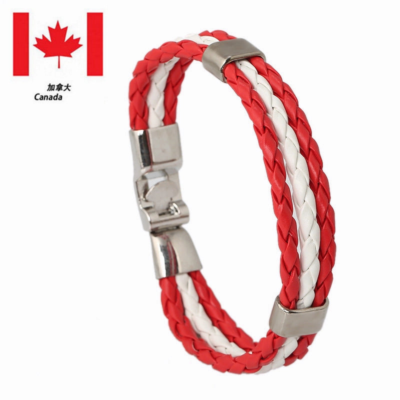 Wholesale Woven Flag Flag Colors Leather Bracelet