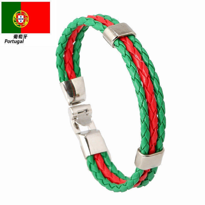 Wholesale Woven Flag Flag Colors Leather Bracelet