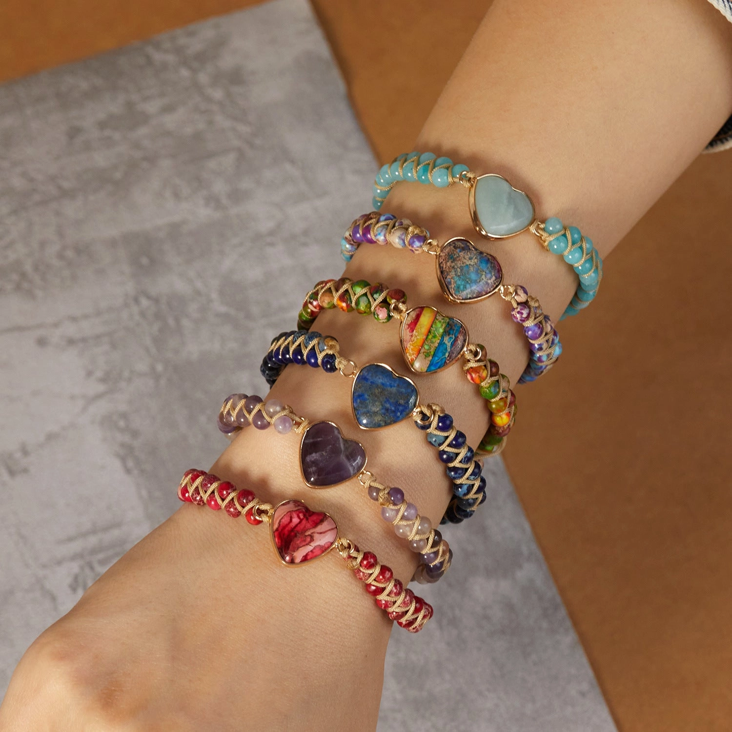 Wholesale Woven Heart Shaped Stone Bracelets