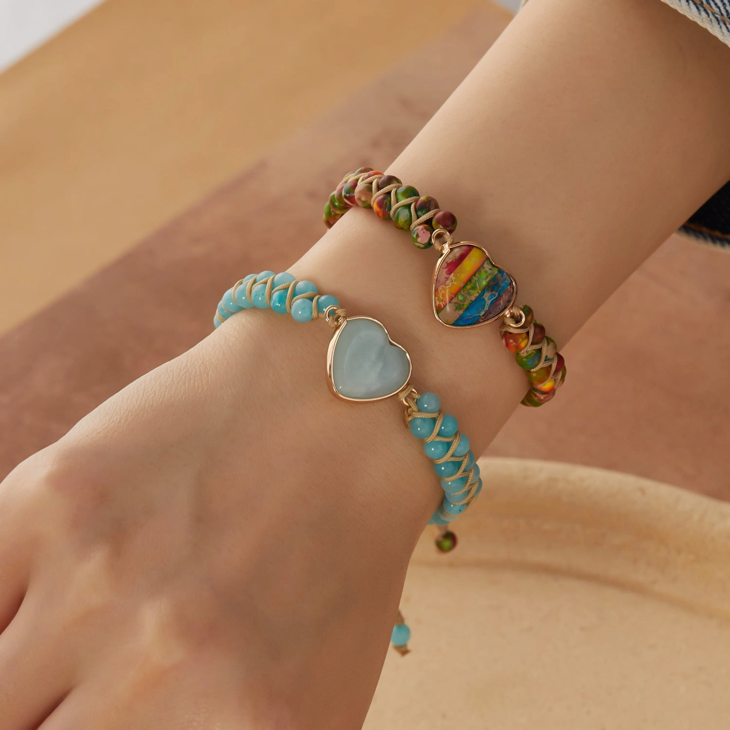 Wholesale Woven Heart Shaped Stone Bracelets