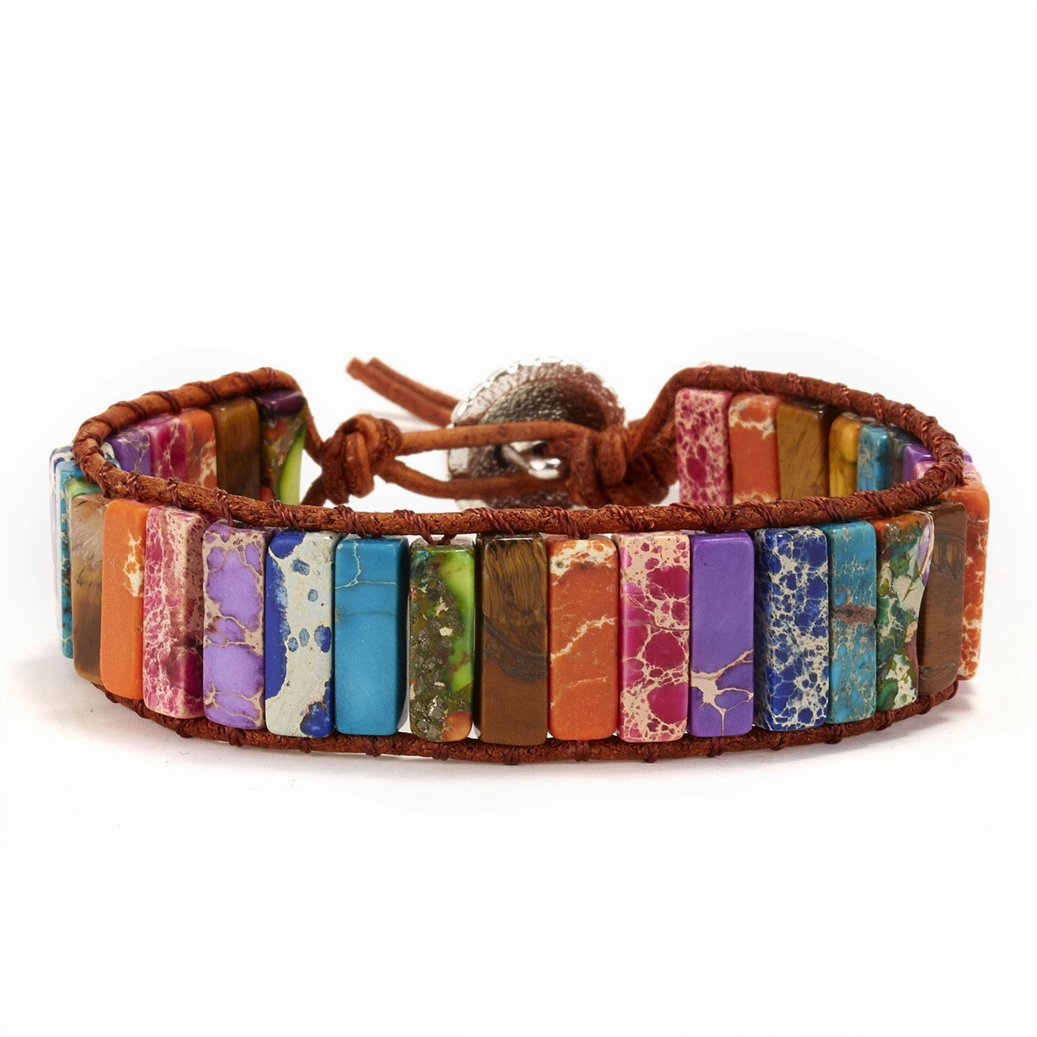 Wholesale Woven Single Leather Colored Imperial Stone Bracelet