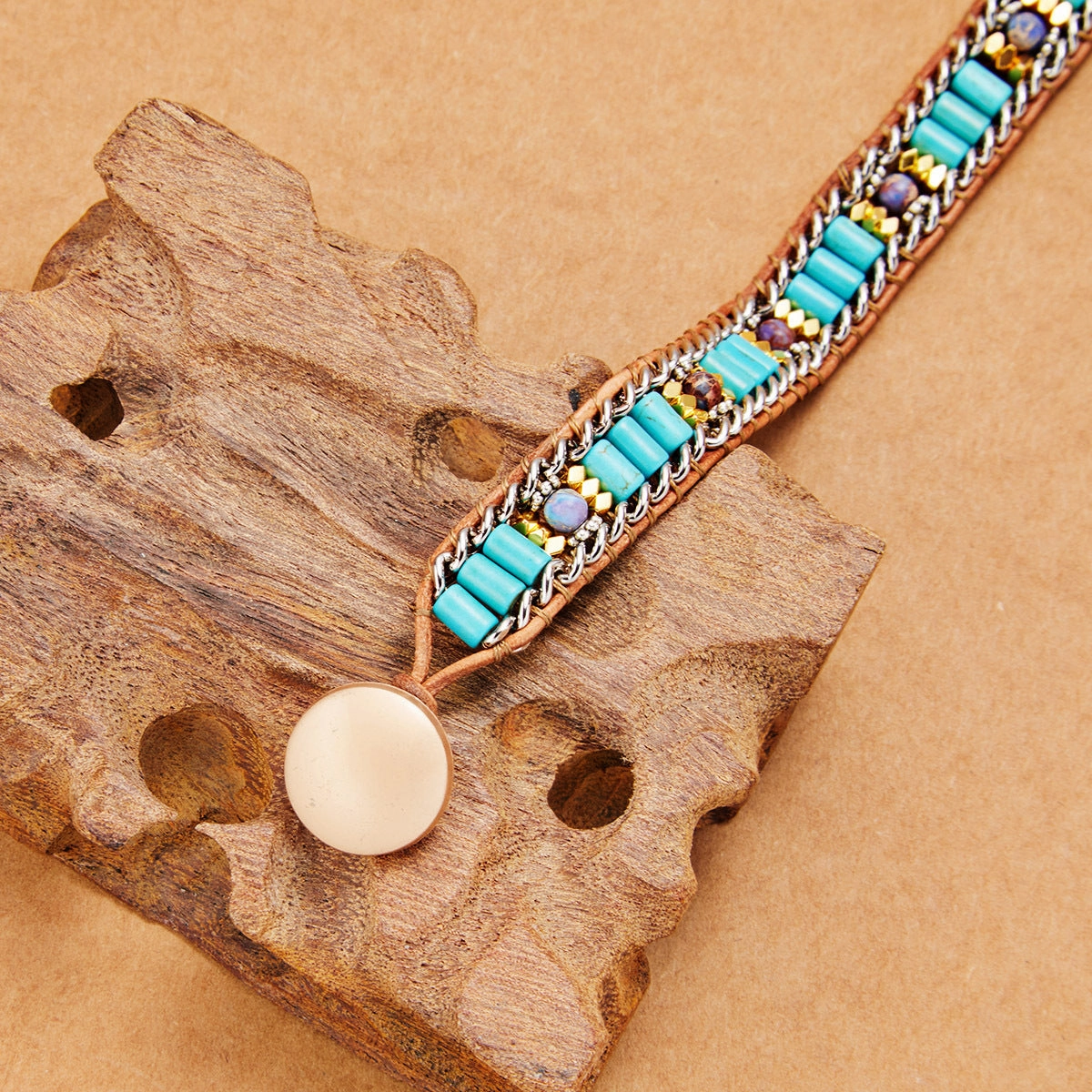 Wholesale Woven Single Leather Colored Imperial Stone Bracelet