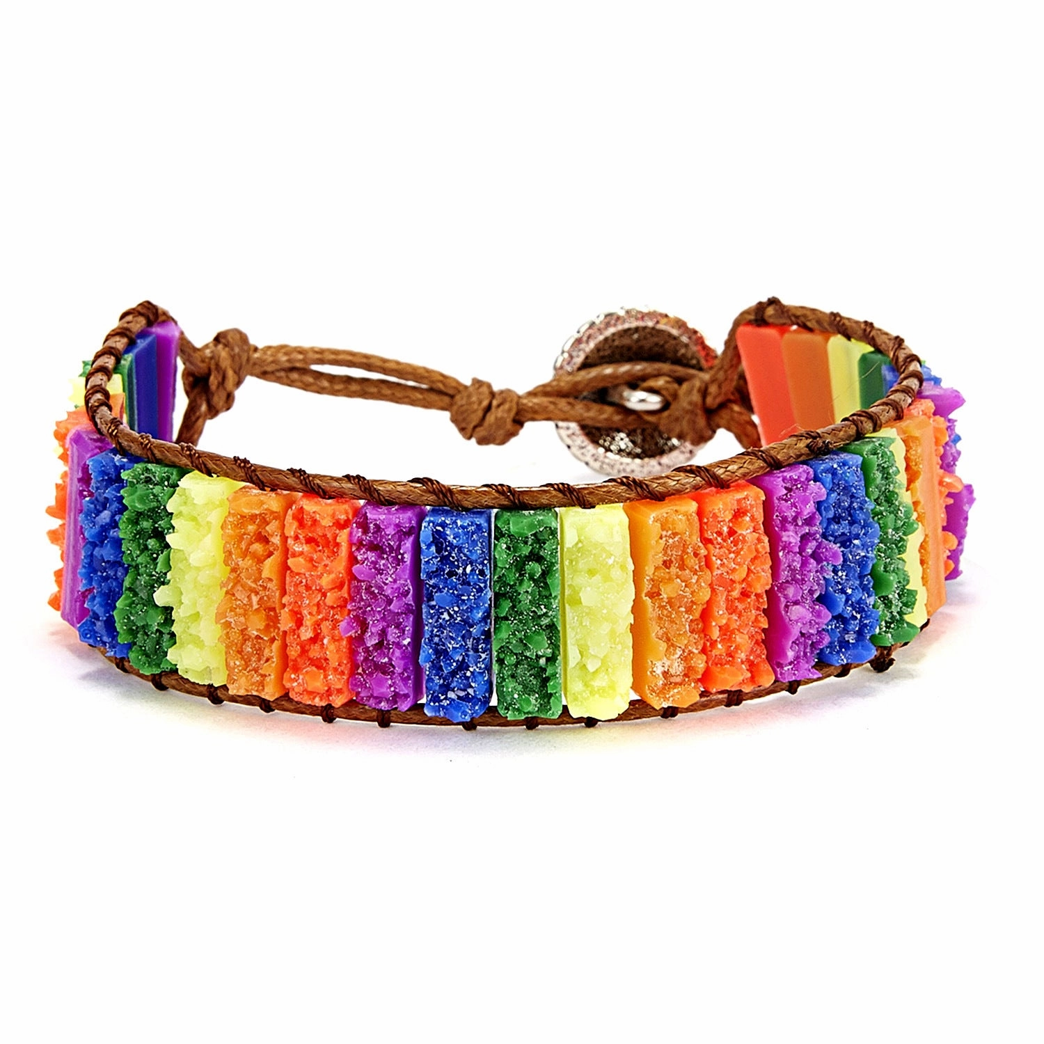 Wholesale Woven Single Leather Colored Imperial Stone Bracelet
