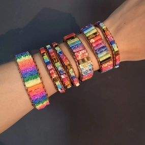 Wholesale Woven Single Leather Colored Imperial Stone Bracelet