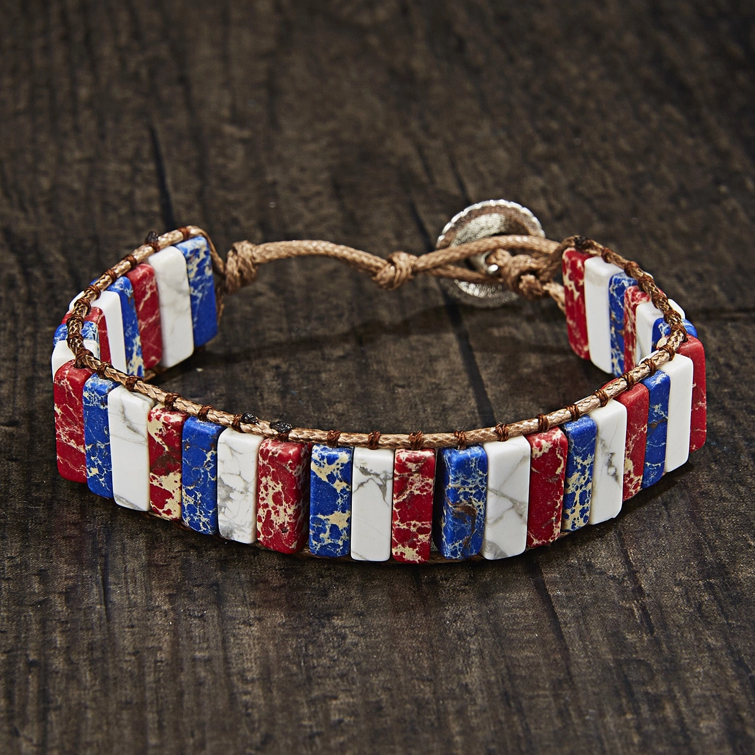 Wholesale Woven Single Leather Colored Imperial Stone Bracelet