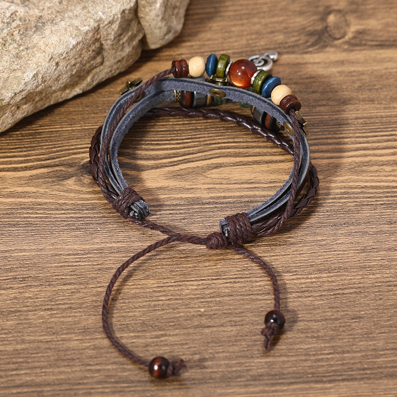 Wholesale Woven Vintage Note Leather Bracelet