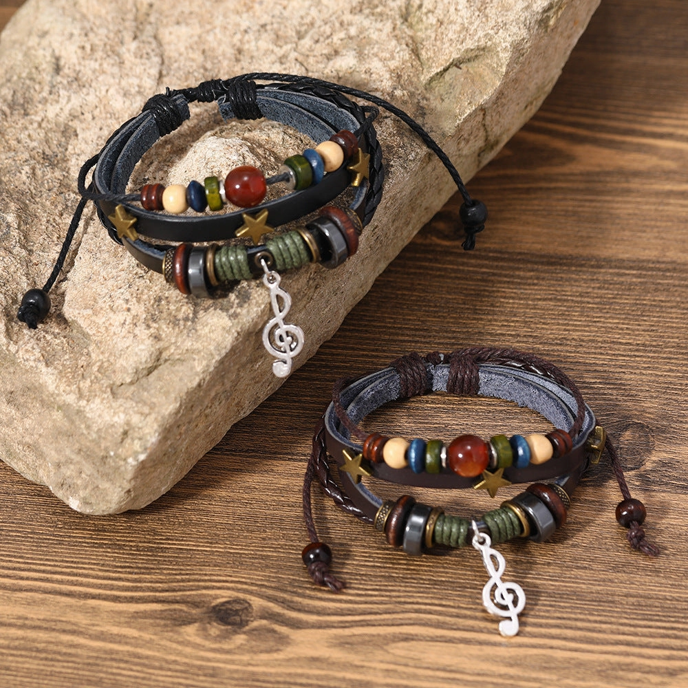 Wholesale Woven Vintage Note Leather Bracelet