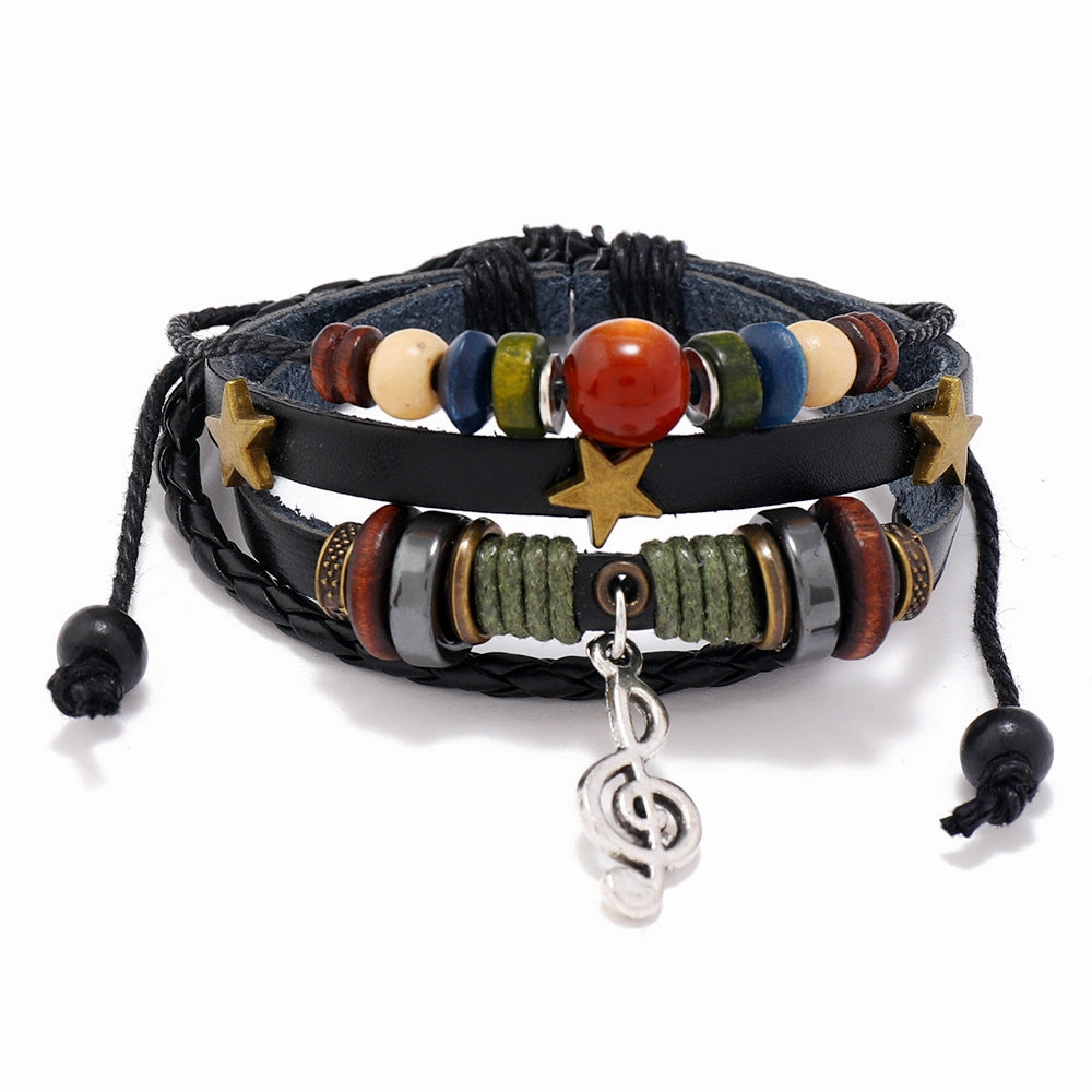 Wholesale Woven Vintage Note Leather Bracelet