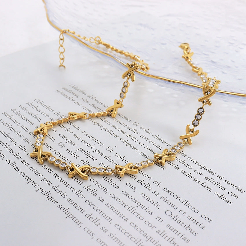 Wholesale X Shape Diamond Set Stainless Steel Necklaces