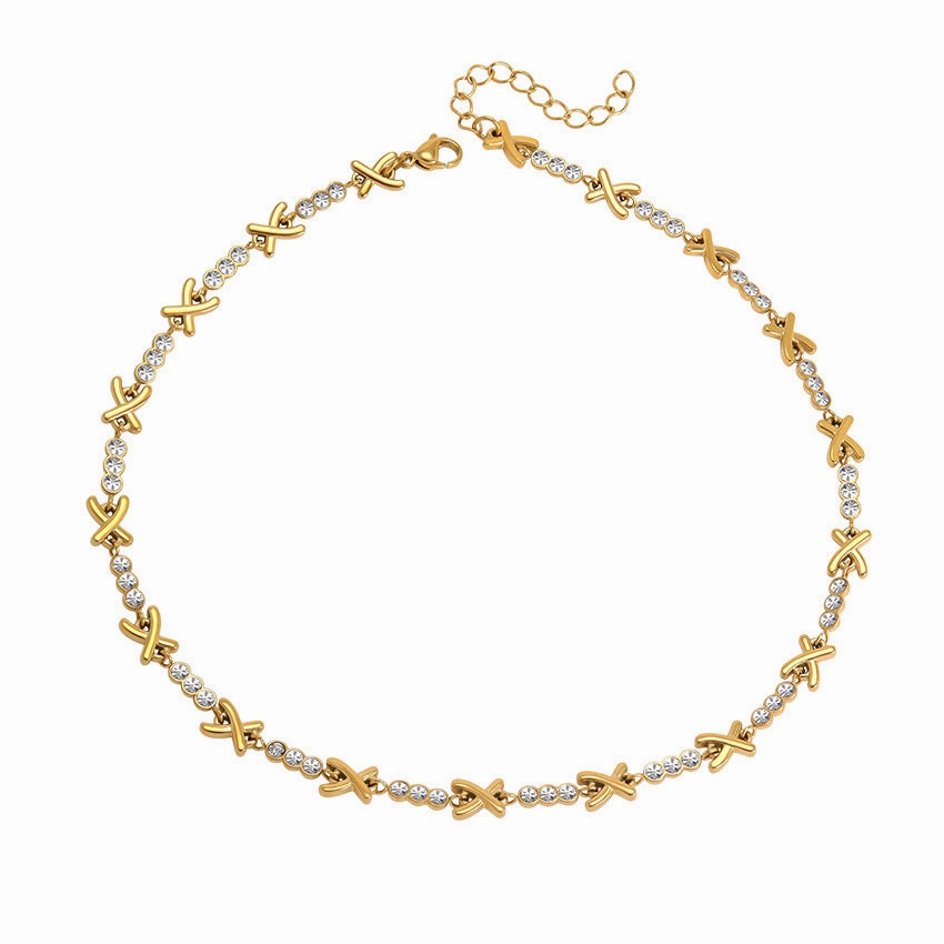 Wholesale X Shape Diamond Set Stainless Steel Necklaces