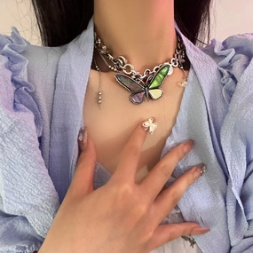 Wholesale Y2K Colorful Seashell Butterfly Clavicle Alloy Necklaces