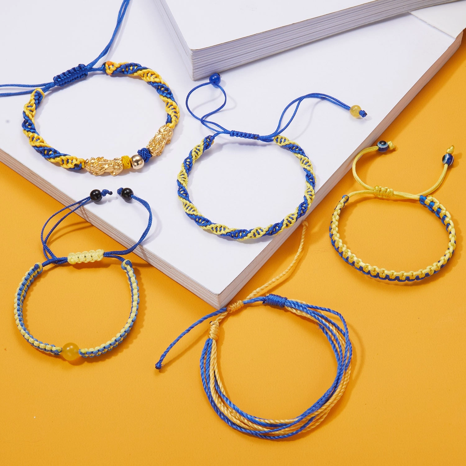 Wholesale Yellow Blue Braided Adjustable Bracelet