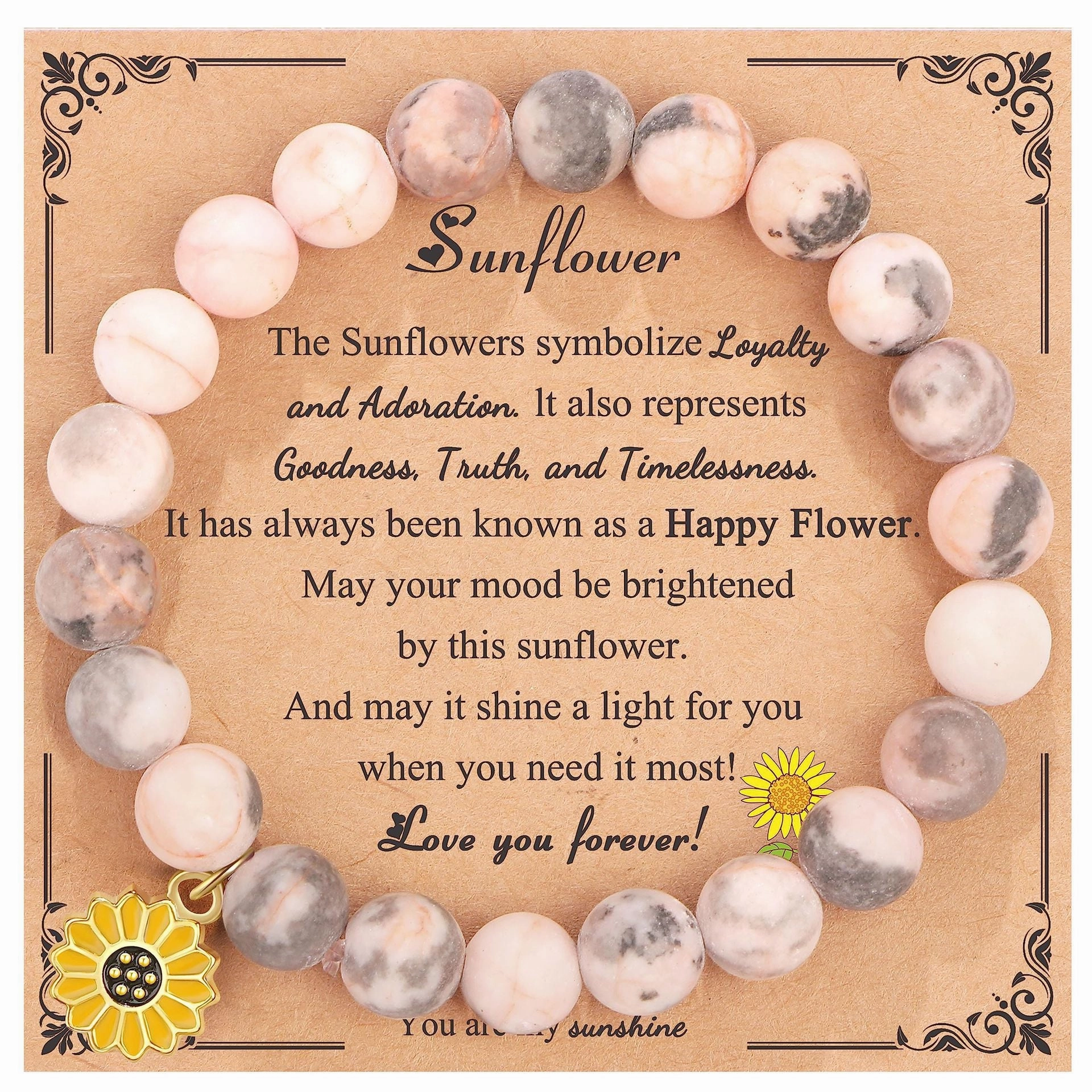 Wholesale Zebra Natural Stone Rhodolite Handmade Sunflower Bracelets