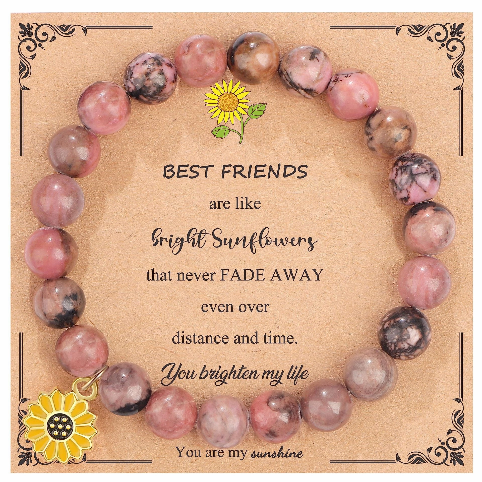Wholesale Zebra Natural Stone Rhodolite Handmade Sunflower Bracelets