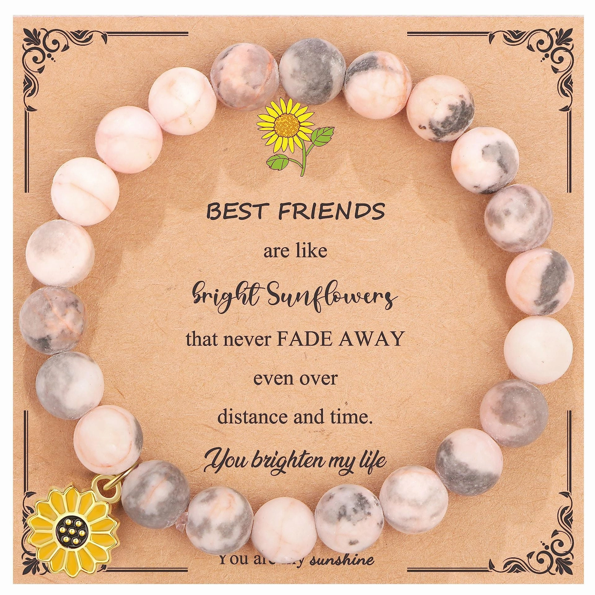 Wholesale Zebra Natural Stone Rhodolite Handmade Sunflower Bracelets