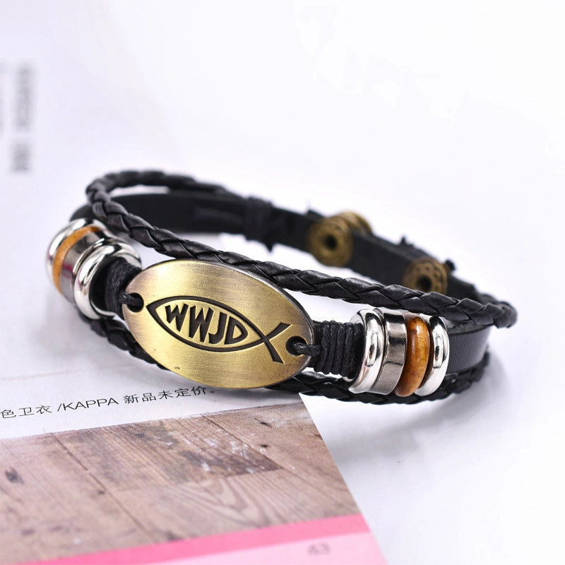 Wholesale Zinc Alloy Genuine Leather Multi-layer Snap Button Beaded Bracelet
