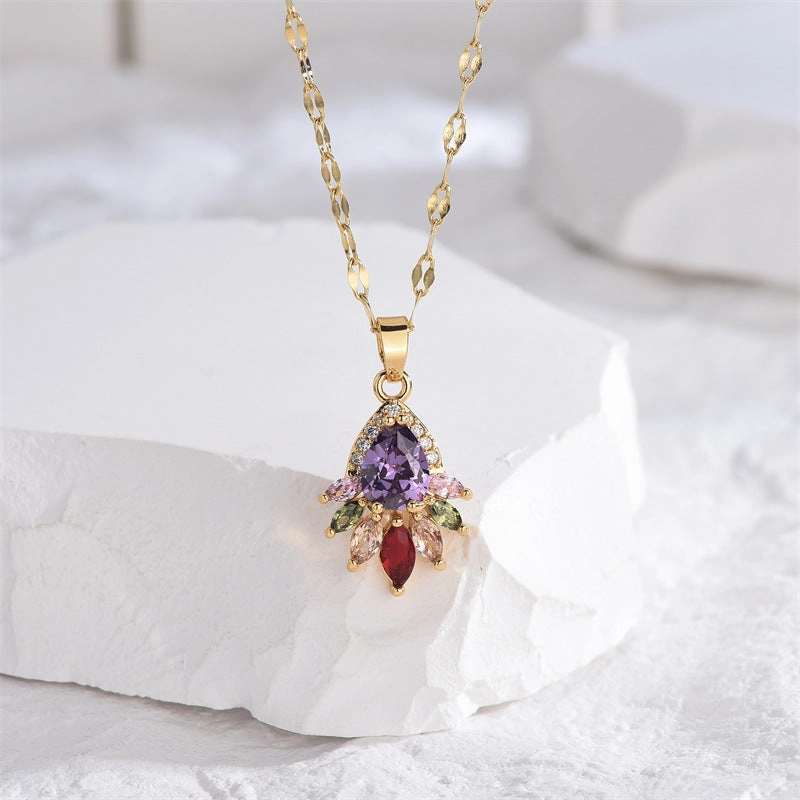 Wholesale Zircon Bow Knot Titanium Steel Necklaces