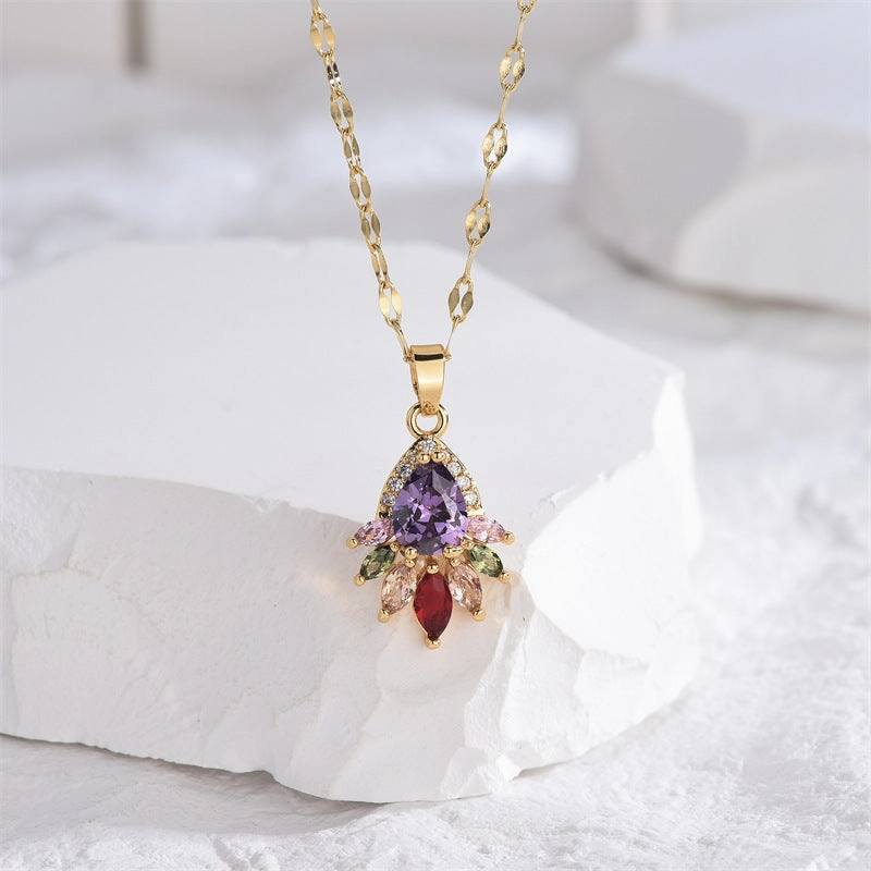 Wholesale Zircon Bow Knot Titanium Steel Necklaces