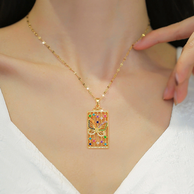 Wholesale Zircon Butterfly Stainless Steel Necklaces